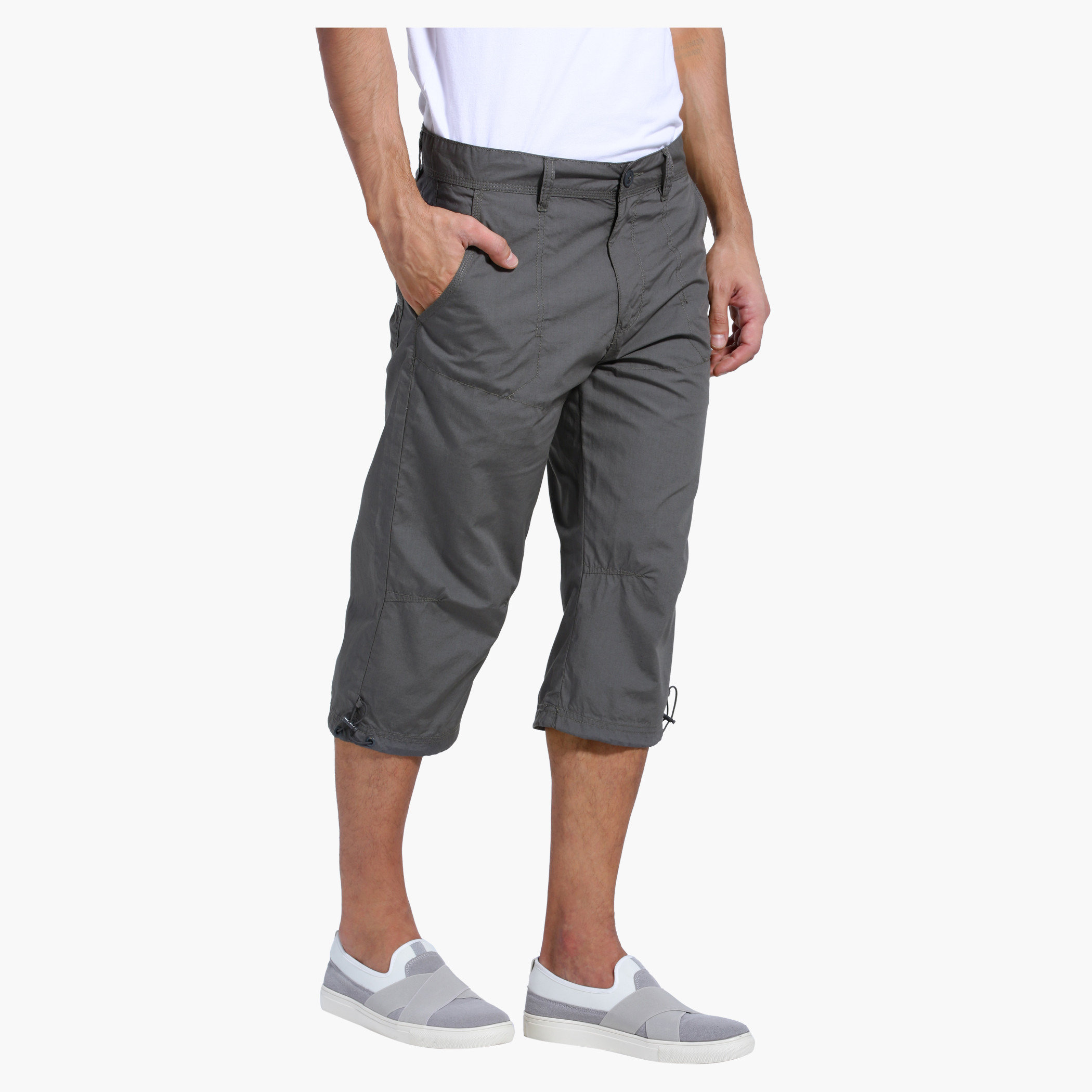 Mens Summer Cargo 3/4 Three Quarter Pants Cotton Side Pockets Casual Men  Jogger Short Men Solid Color Loose Capri Pants | Wish